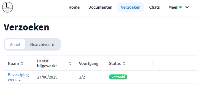 TaxDome Schermafbeelding Verzoeken